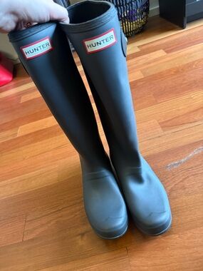 Hunter tall grey rain boots